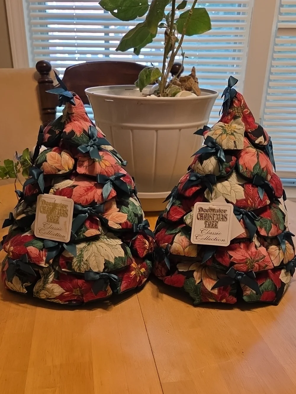 Classic Collection Fabric Poinsettia Christmas Tree Pair - Red & Green